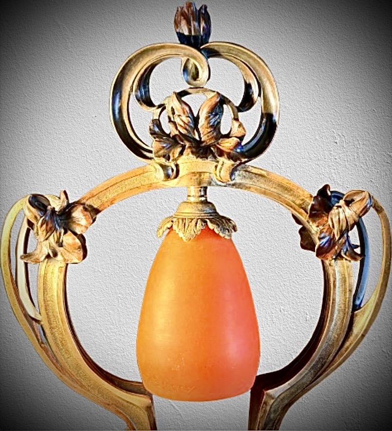 Important Art Nouveau Bronze Lamp By J. Pfeffer-photo-2