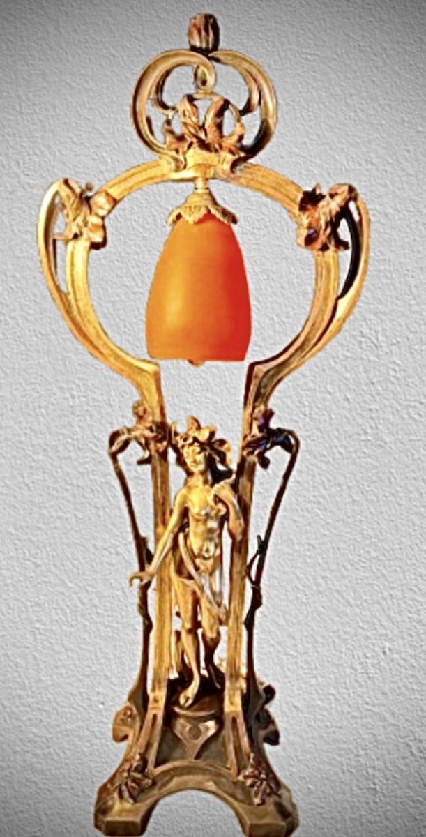 Important Art Nouveau Bronze Lamp By J. Pfeffer-photo-3