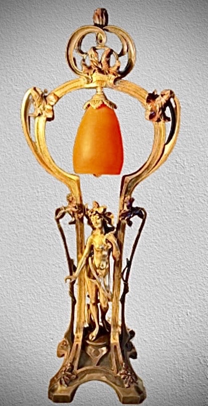 Important Art Nouveau Bronze Lamp By J. Pfeffer-photo-1