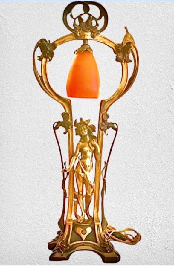 Important Art Nouveau Bronze Lamp By J. Pfeffer-photo-3