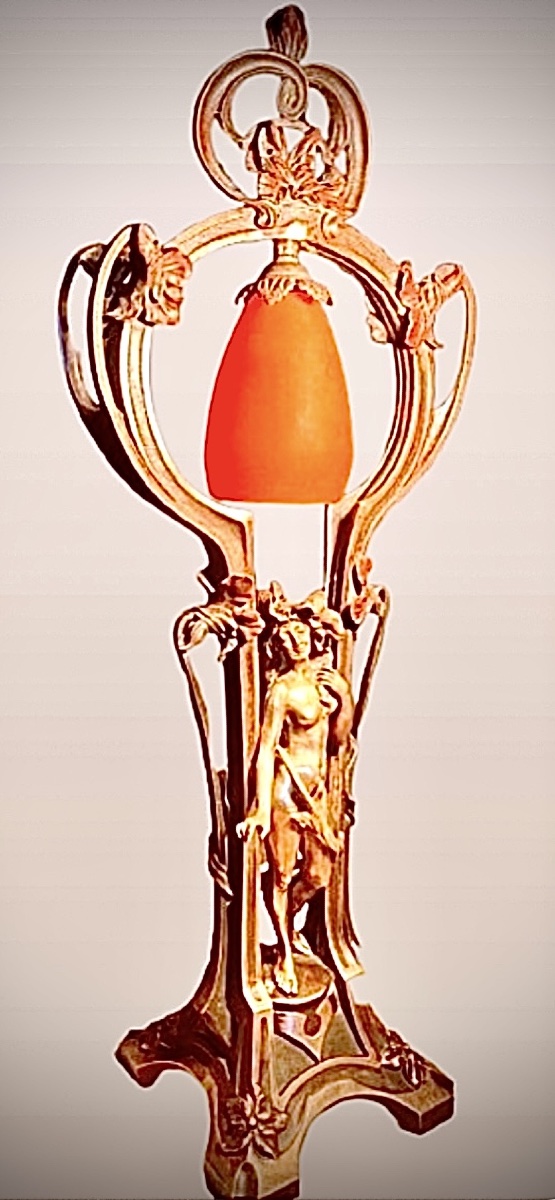 Important Art Nouveau Bronze Lamp By J. Pfeffer