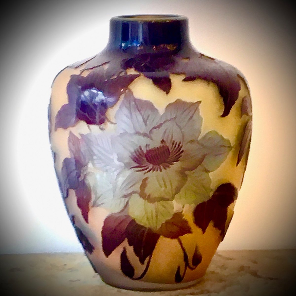 Pansu Vase D Emile Galle With Decoration Of Clematites Grandiflora-photo-3