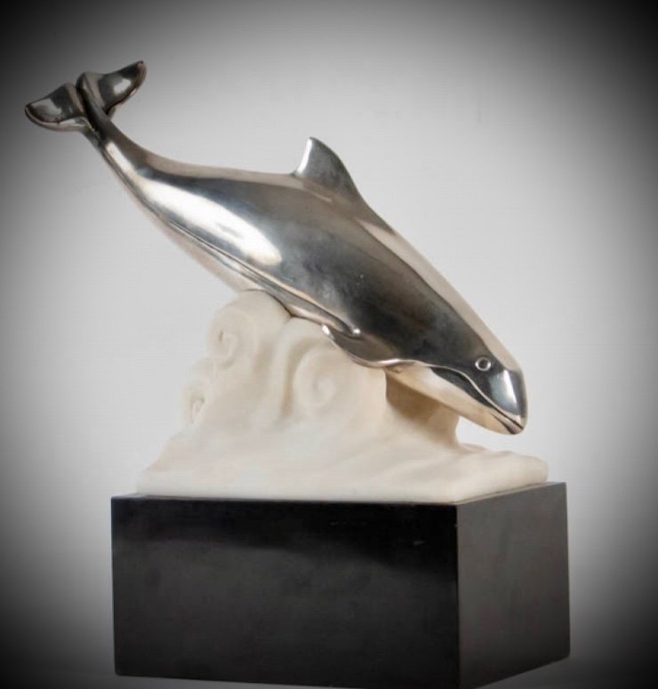 BRONZE ARGENTE  ART DECO  Baleine de MARCEL BOURAINE -photo-2