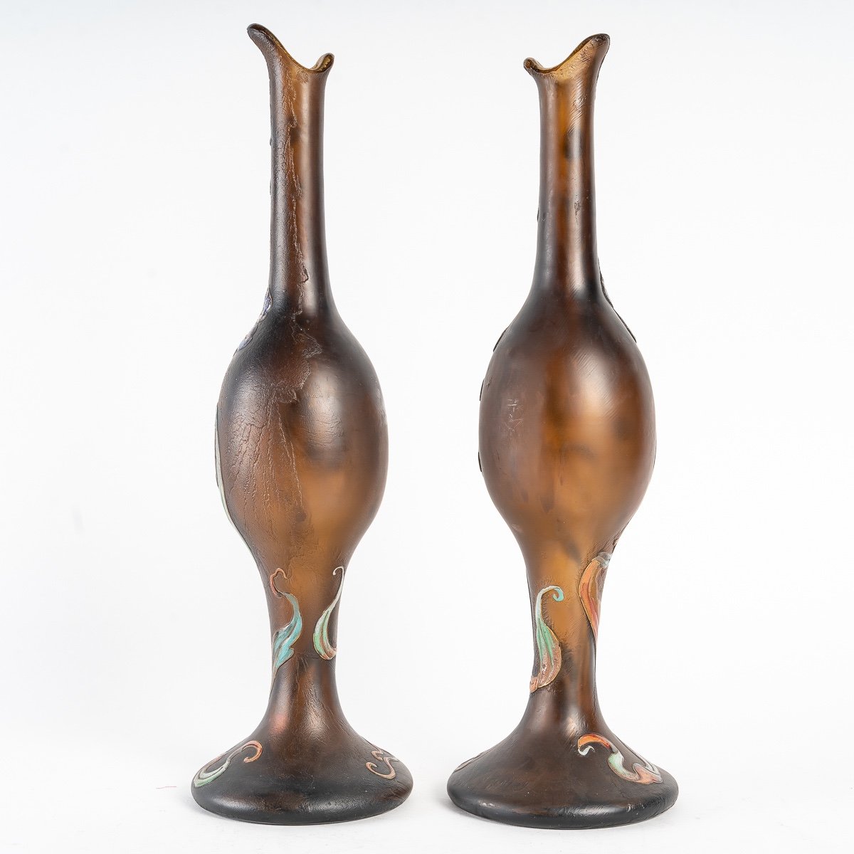 Pair Of Verrerie D Art And Lorraine Desire Christian Vases (burgun  Schverer)-photo-1