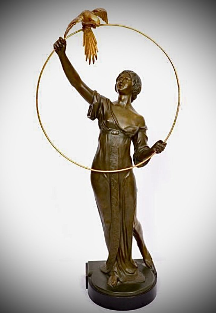Femme Au Perroquet D Alfred Brandel (1889/1973) En Bronze 