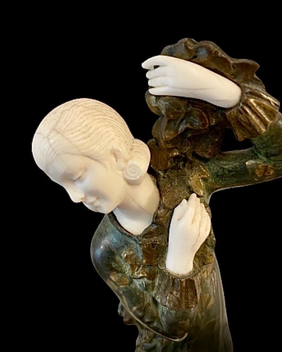 "woman With A Doer" Bronze Chryselephantine De Gallo-photo-2