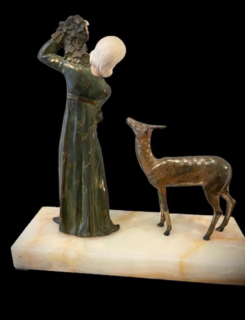 "woman With A Doer" Bronze Chryselephantine De Gallo-photo-2