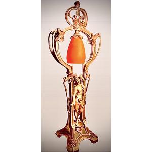 Important Art Nouveau Bronze Lamp By J. Pfeffer