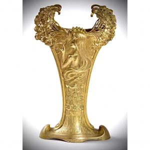 VASE EN BRONZE DORE ART NOUVEAU SIGNÉ A.FERY FONDU PAR LOUCHET 