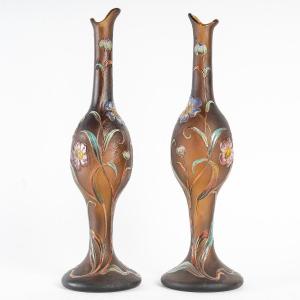 Paire De Vases Verrerie D Art Et De Lorraine  DESIRE CHRISTIAN (burgun   Schverer)