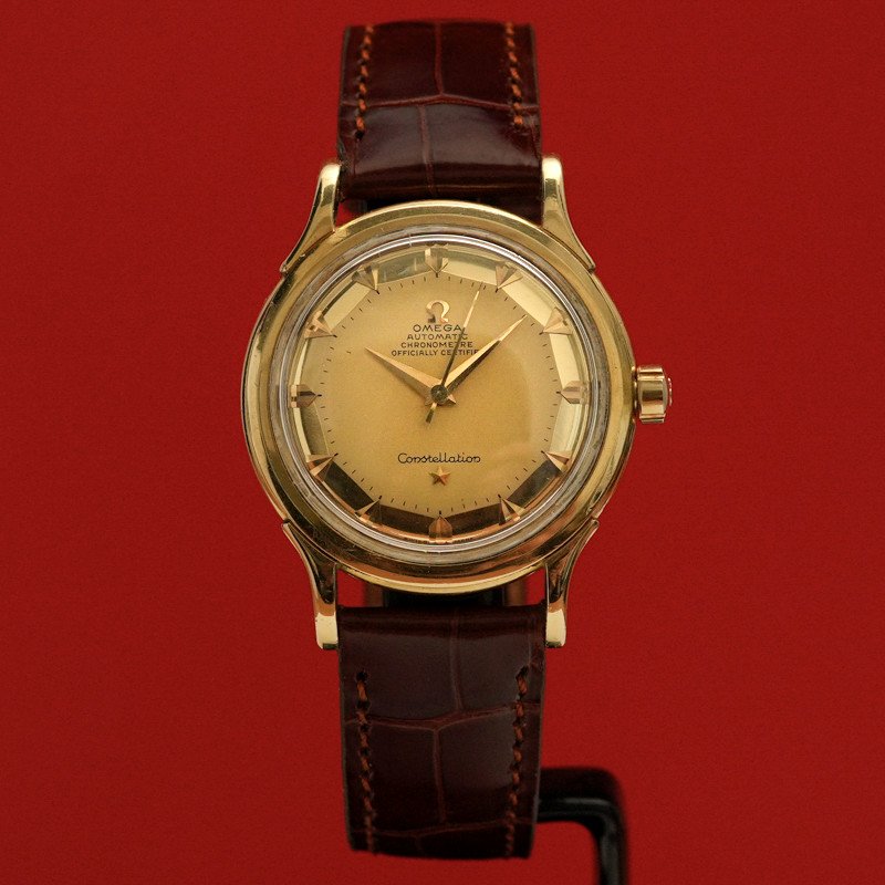 Vintage Omega Constellation De Luxe Pie Pan Automatic 18kt Yellow Gold Watch -1952--photo-2