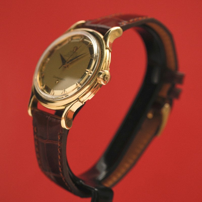 Vintage Omega Constellation De Luxe Pie Pan Automatic 18kt Yellow Gold Watch -1952--photo-3
