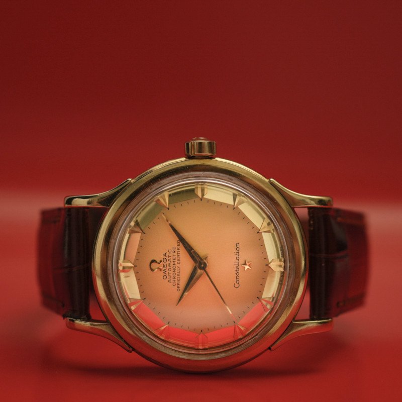 Vintage Omega Constellation De Luxe Pie Pan Automatic 18kt Yellow Gold Watch -1952--photo-4