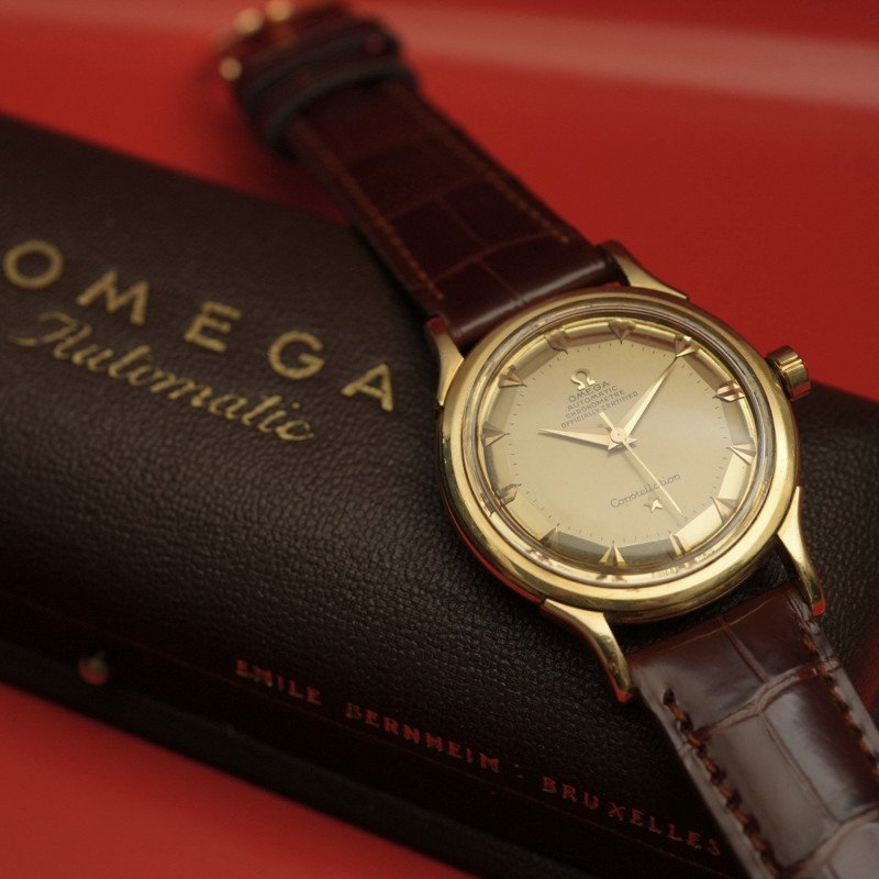 Vintage Omega Constellation De Luxe Pie Pan Automatic 18kt Yellow Gold Watch -1952--photo-1