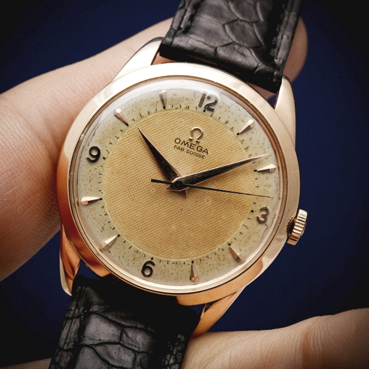 Vintage Omega Tresor 18kt Rose Gold "honeycomb Dial" Bracelet Watch -1952--photo-2