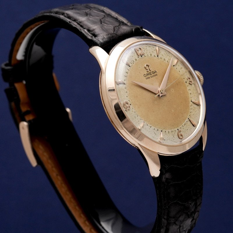 Vintage Omega Tresor 18kt Rose Gold "honeycomb Dial" Bracelet Watch -1952--photo-4