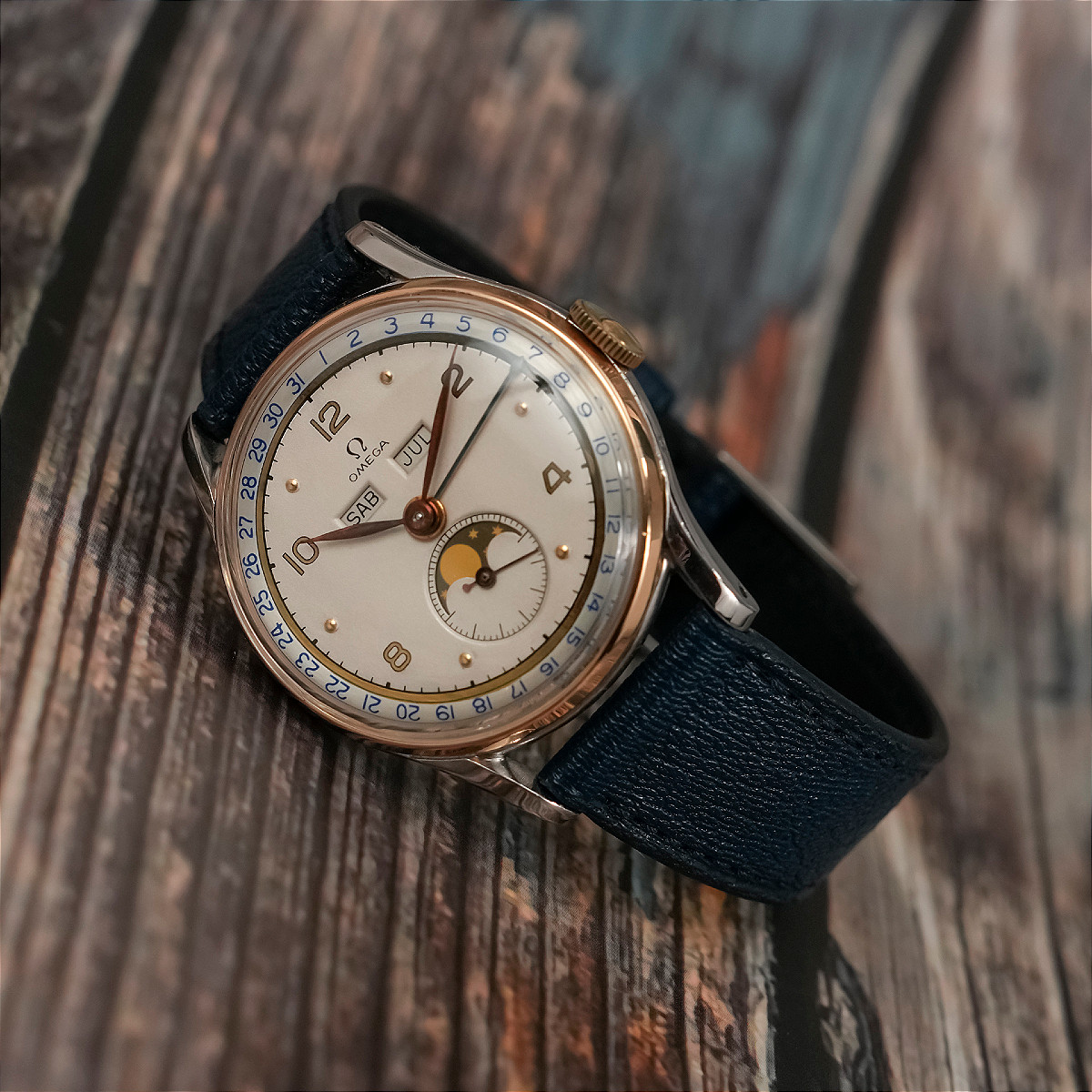 Omega Cosmic Triple Date Moon Phase Steel & 18kt Rose Gold -1947--photo-1