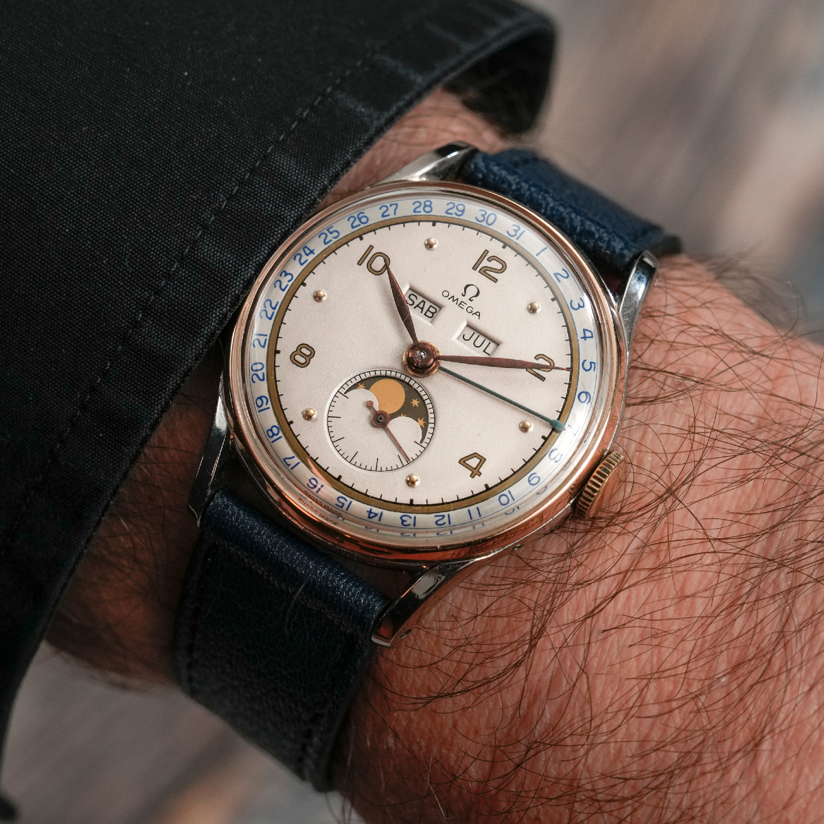 Omega Cosmic Triple Date Moon Phase Steel & 18kt Rose Gold -1947-