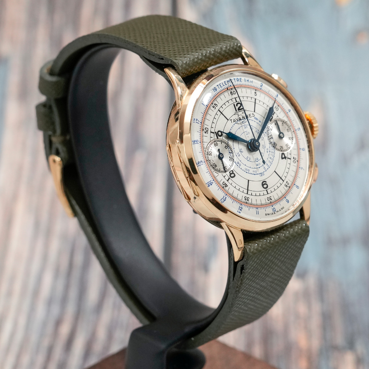  Chronographe Tavannes Télémètre/Tachymètre or jaune 18k 1940- -photo-3