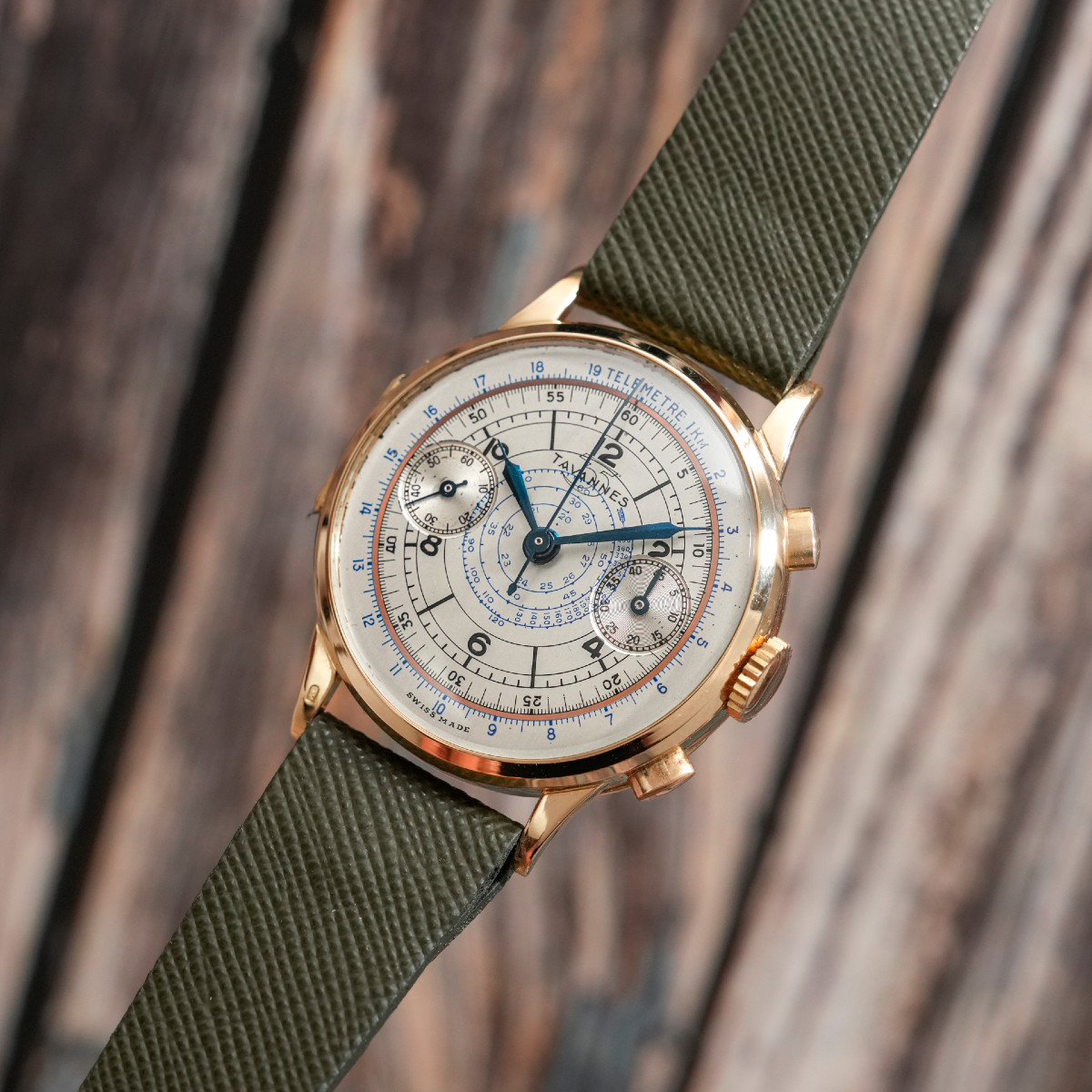  Chronographe Tavannes Télémètre/Tachymètre or jaune 18k 1940- -photo-4