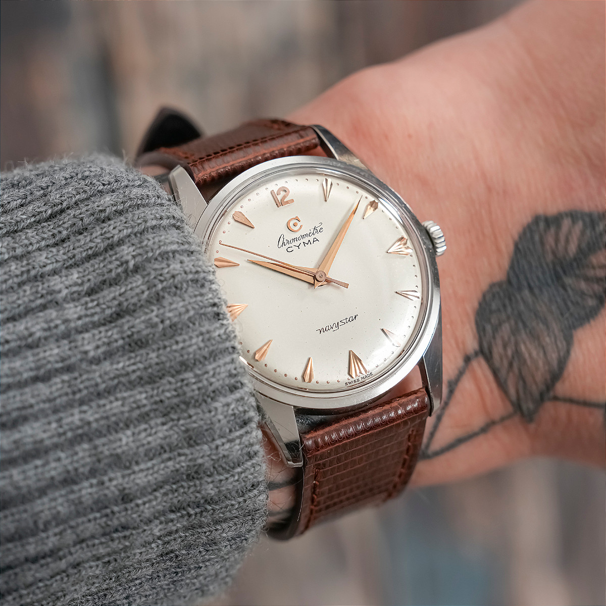 Cyma Chronometer Navystar Acier Inoxydable Circa 1950-photo-2