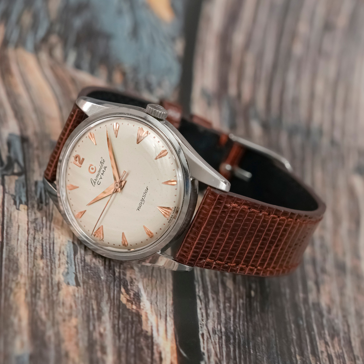 Cyma Chronometer Navystar Acier Inoxydable Circa 1950-photo-3