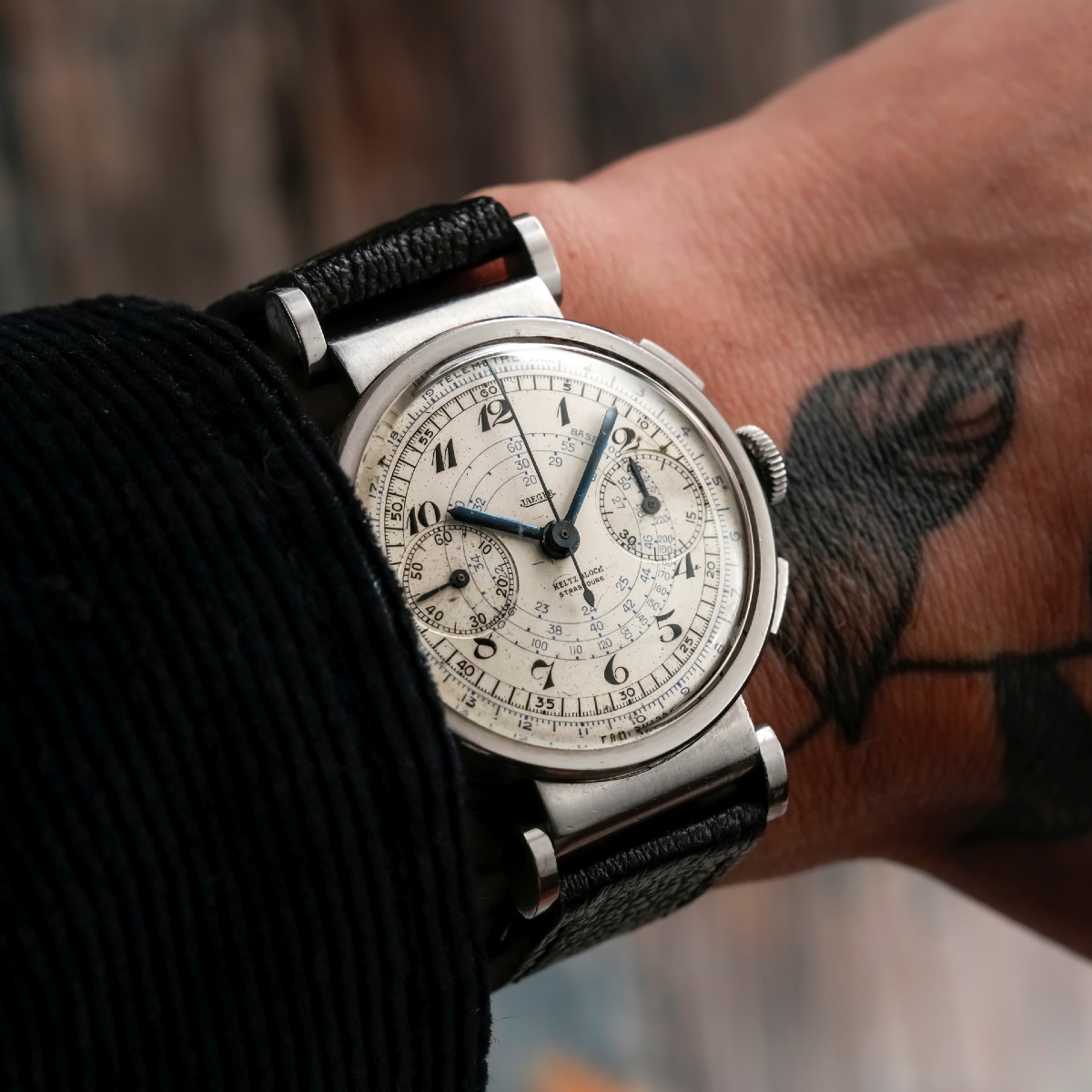 Jaeger LeCoultre Chronographe Bi-Compax Double Signature  Acier Inoxydable -1945-