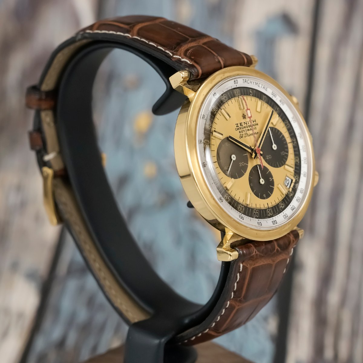 Zenith Chronographe El Primero "Disco Volante" Or Jaune 18 Kts Circa 1970 -photo-4