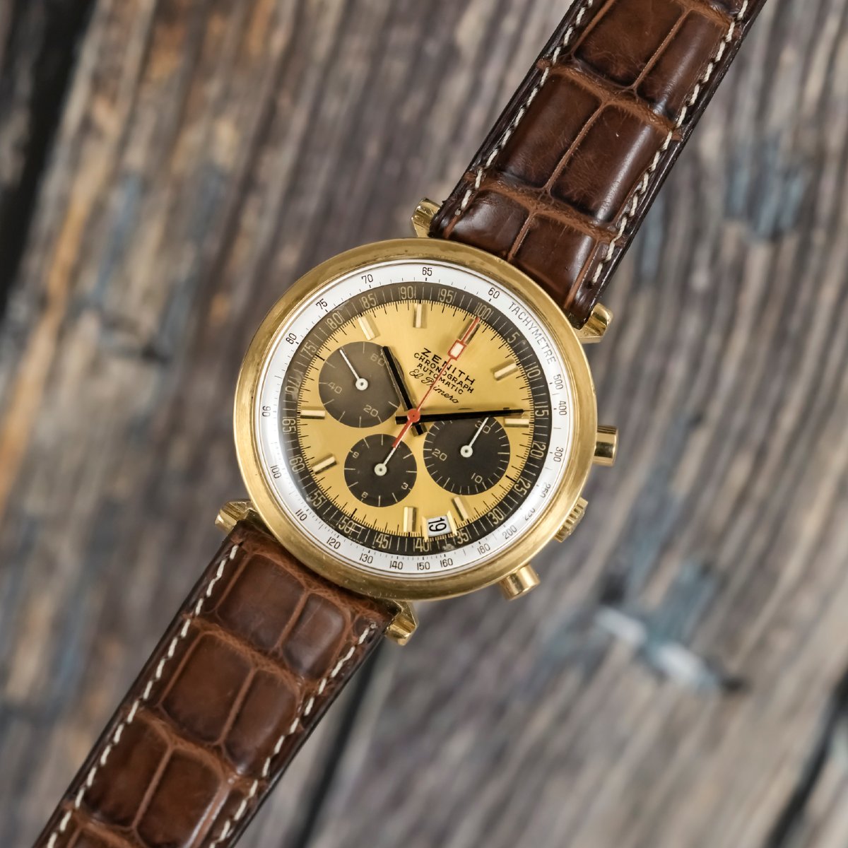 Zenith Chronographe El Primero "Disco Volante" Or Jaune 18 Kts Circa 1970 -photo-3