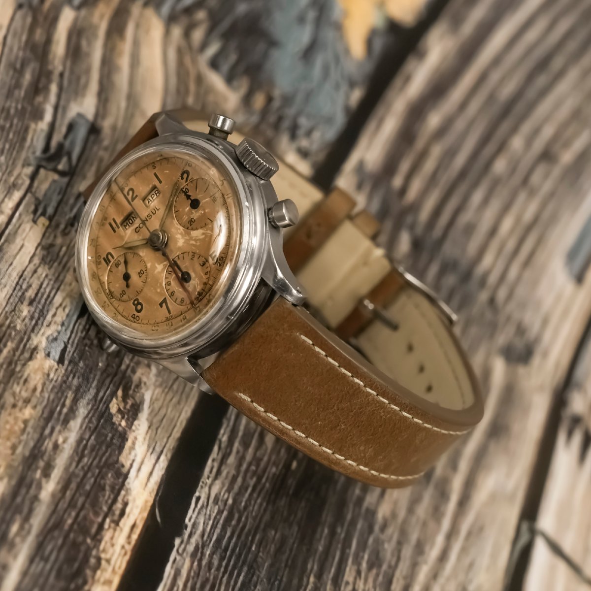Consul Chronograph Triple Date, Stainless Steel, Circa 1950-photo-2