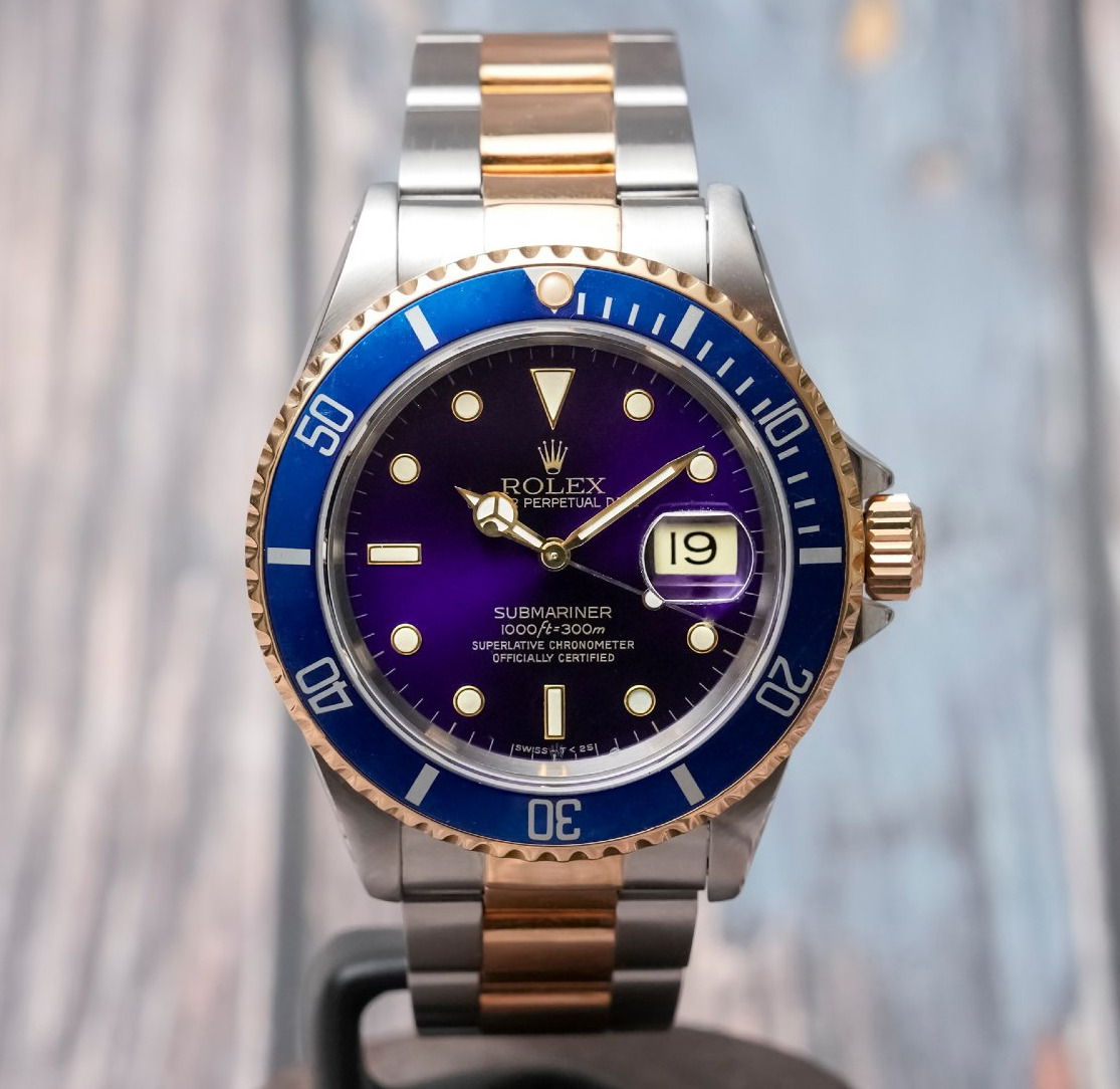 Rolex Submariner Date or et acier « Purple Dial » Garantie Rolex -1990- 