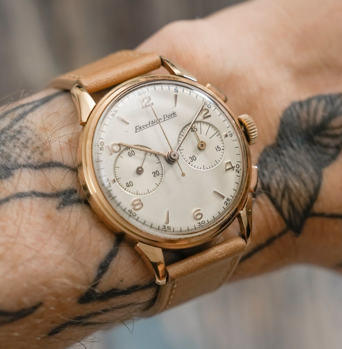 Chronographe Bi-Compax Or Rose 18K Circa 1950-photo-2