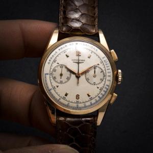 Longines Chronographe Flyback 30ch Or Rose 18k Cadran Pulsations -1950-