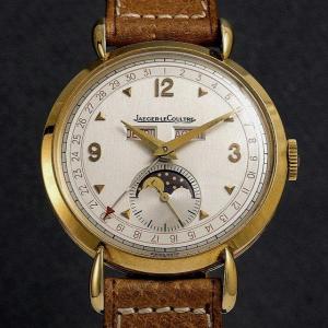 Vintage Jaeger Lecoultre Triple Date Moon Phase Watch 36mm 18kt Yellow Gold 