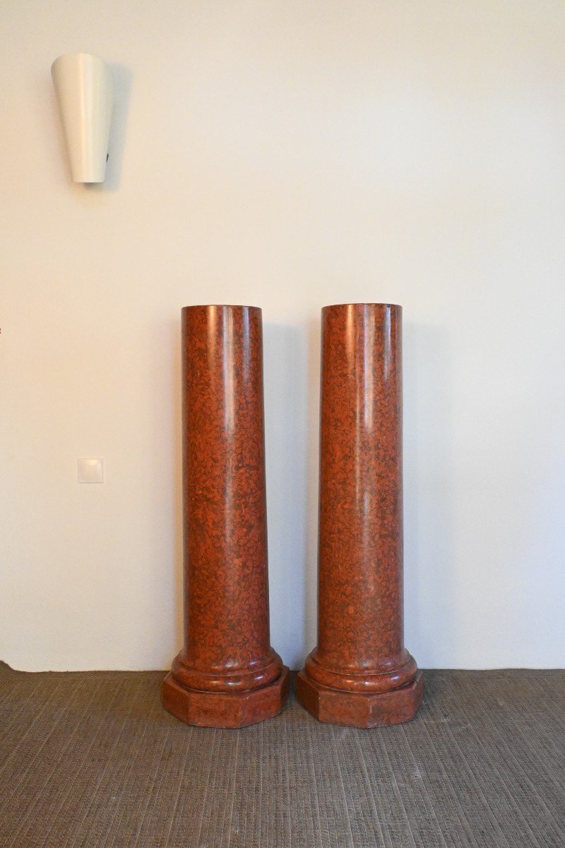 Paire De Colonnes en Scagliola