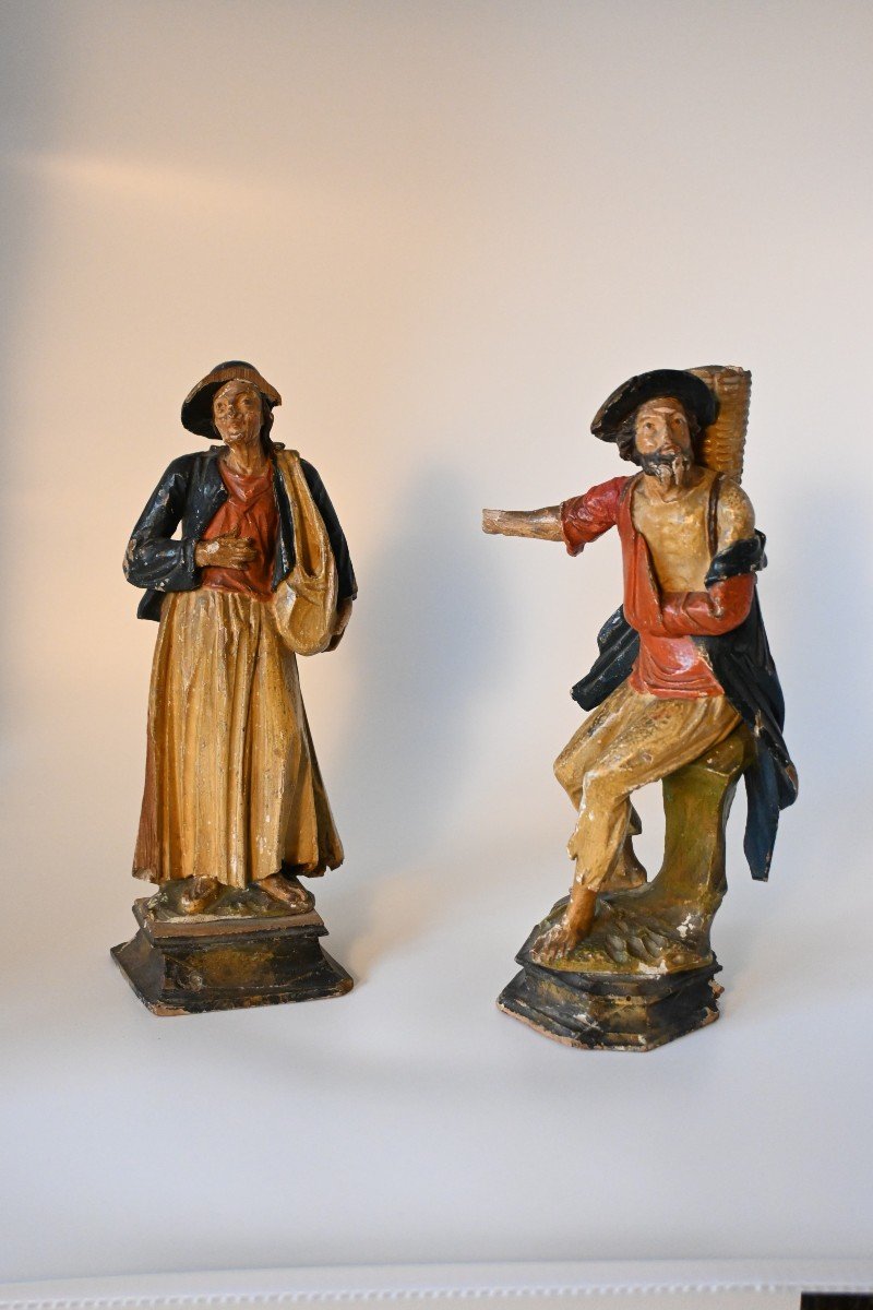 Couple Of Sculpted Characters South Tyrol Late 18th Century-photo-2