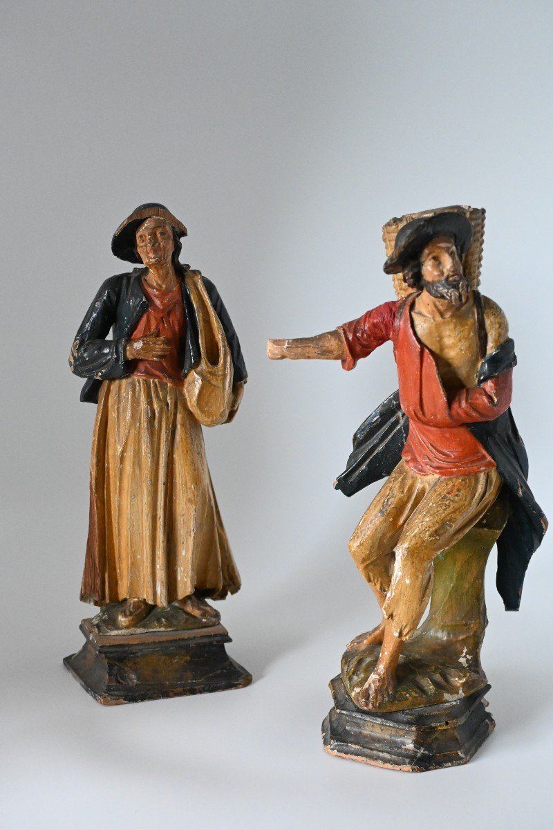 Couple Of Sculpted Characters South Tyrol Late 18th Century
