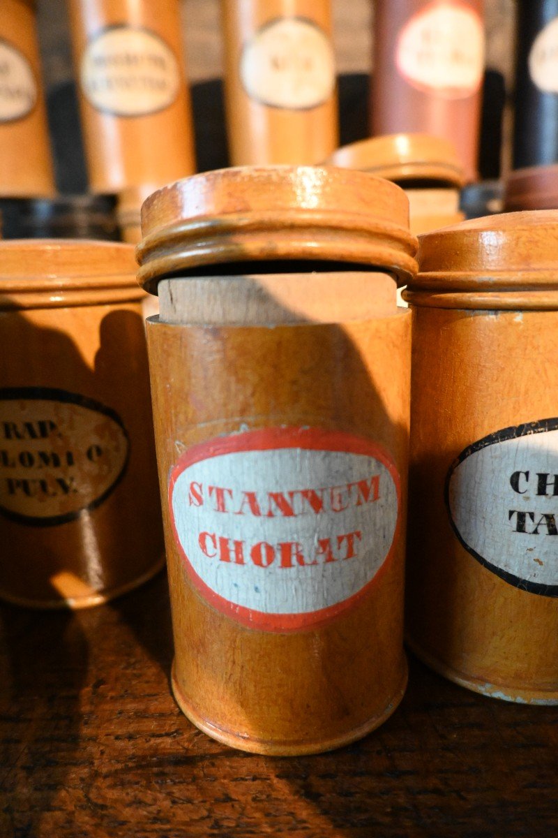 Painted Wooden Pharmacy Pots From The Early 19th Century, 2 Sizes-photo-4