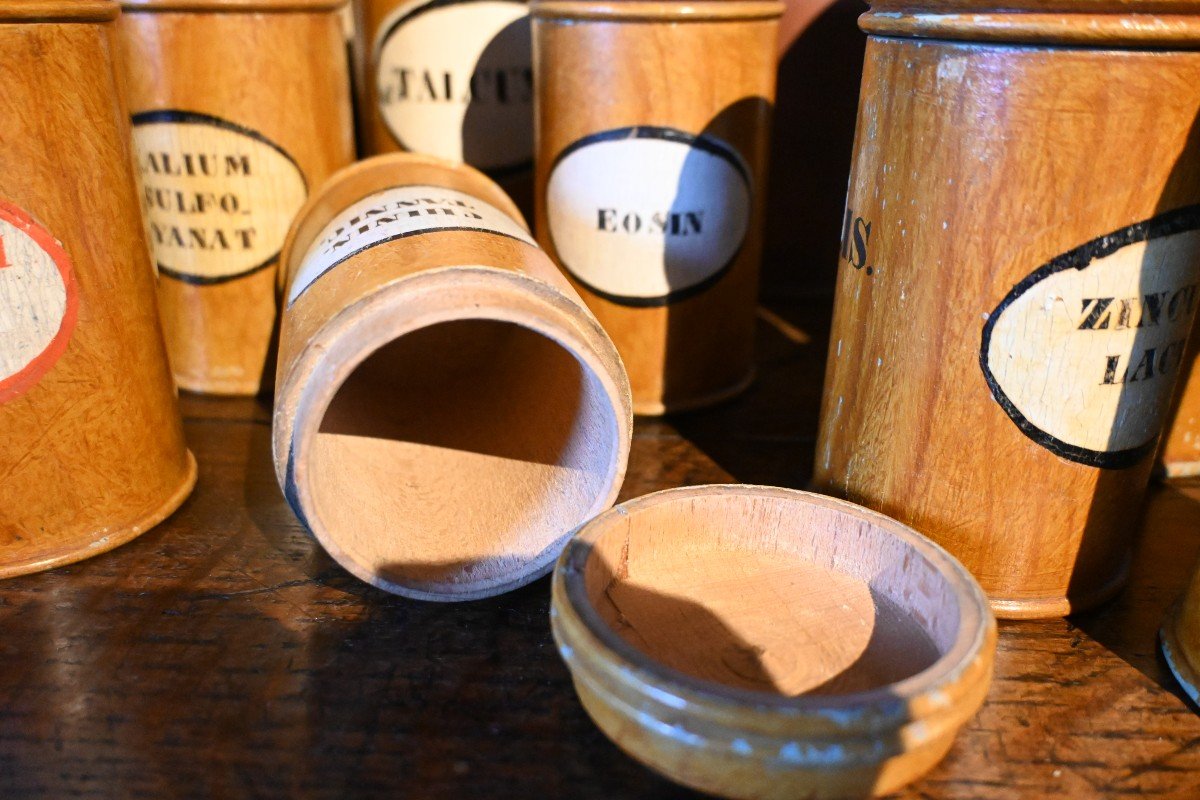 Painted Wooden Pharmacy Pots From The Early 19th Century, 2 Sizes-photo-3