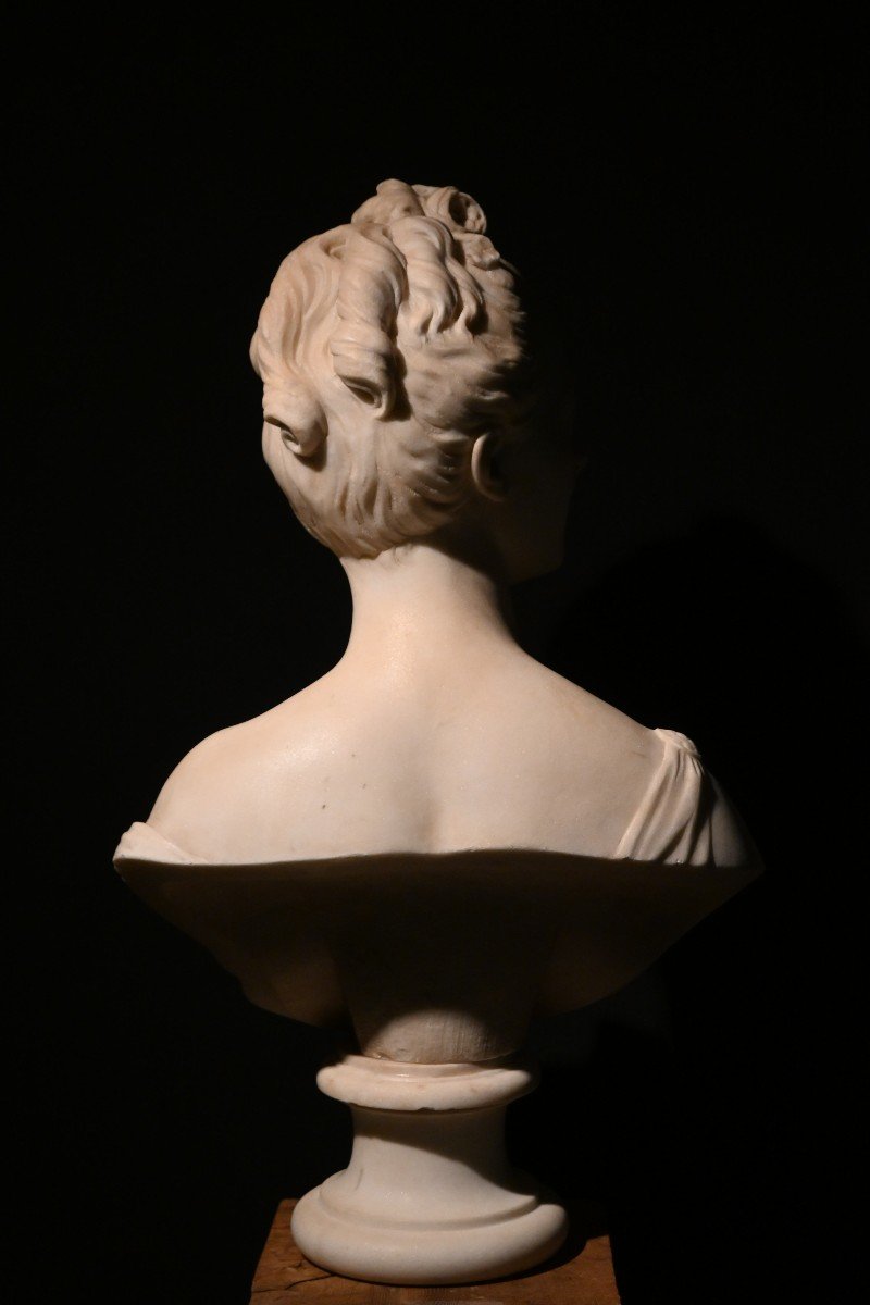 Bust Of A Woman In White Carrara Marble, 19th Century-photo-3