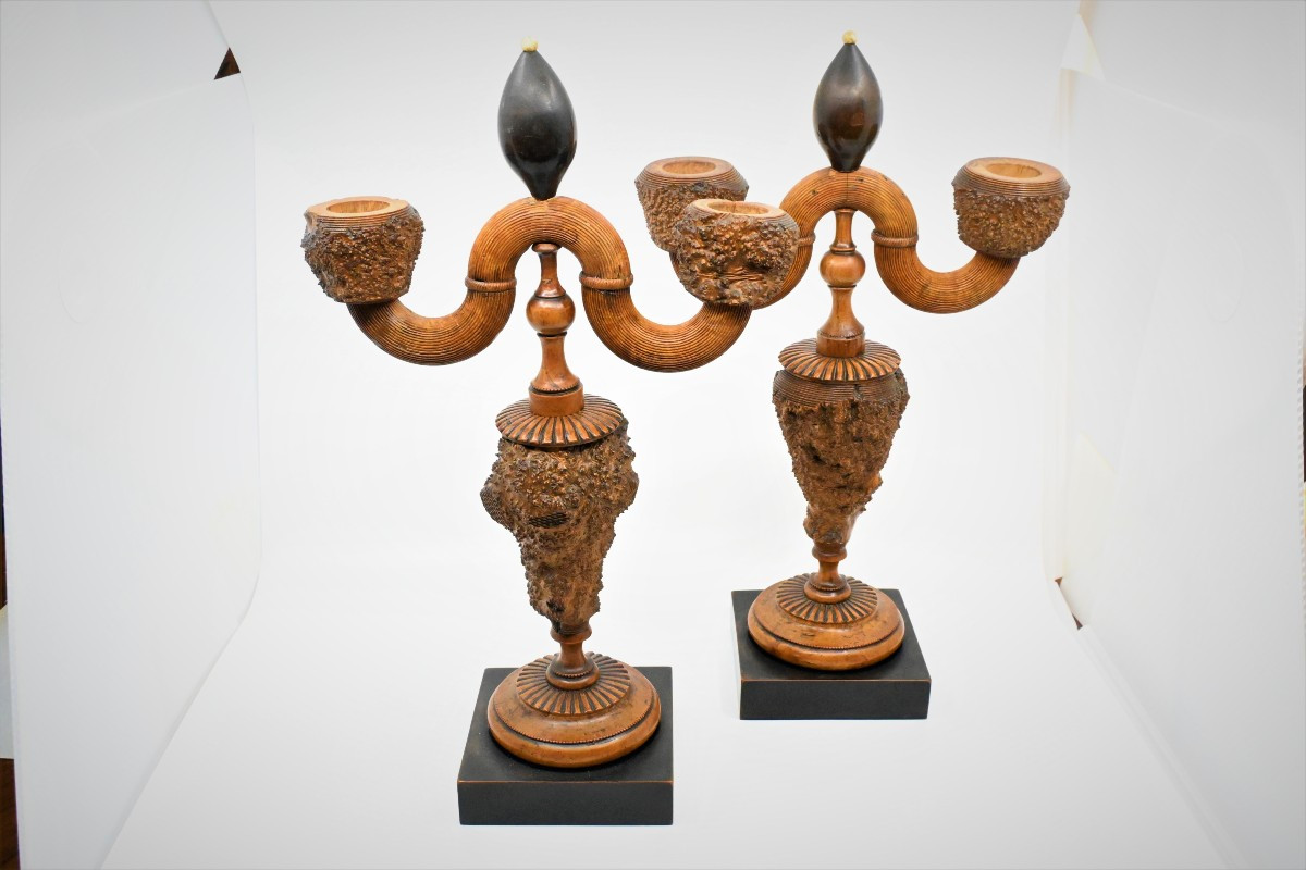 Rare Pair Of 19th Century Thuja Root Candelabra