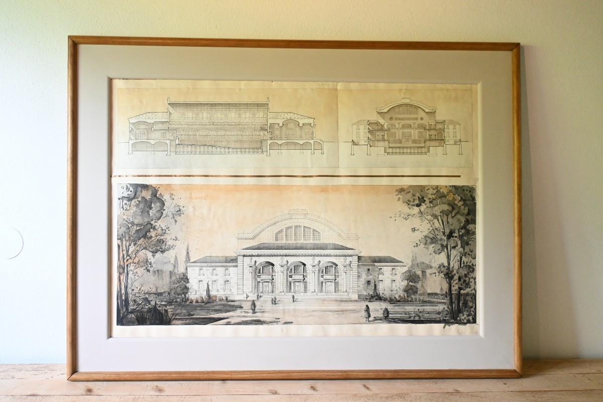 Important Dessin d'architecture par Eric-Jean MULLER début XXème