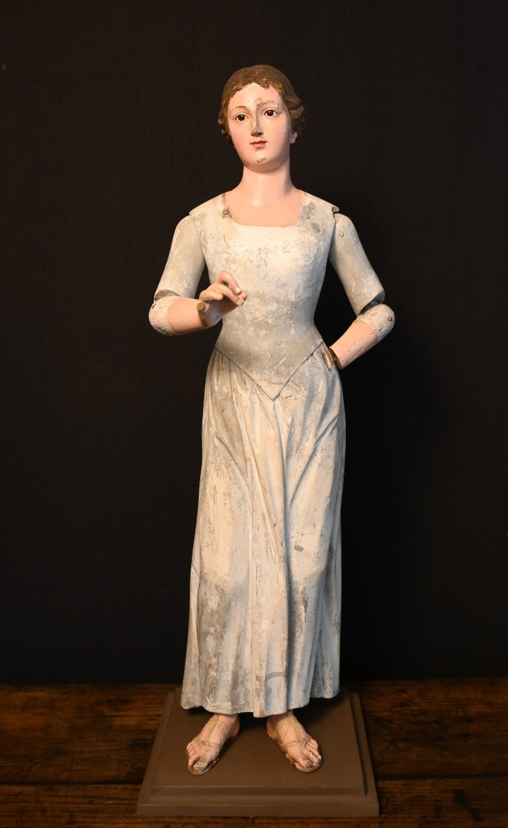Capipote en bois sculpté polychrome, Italie époque fin 18 ème siècle
