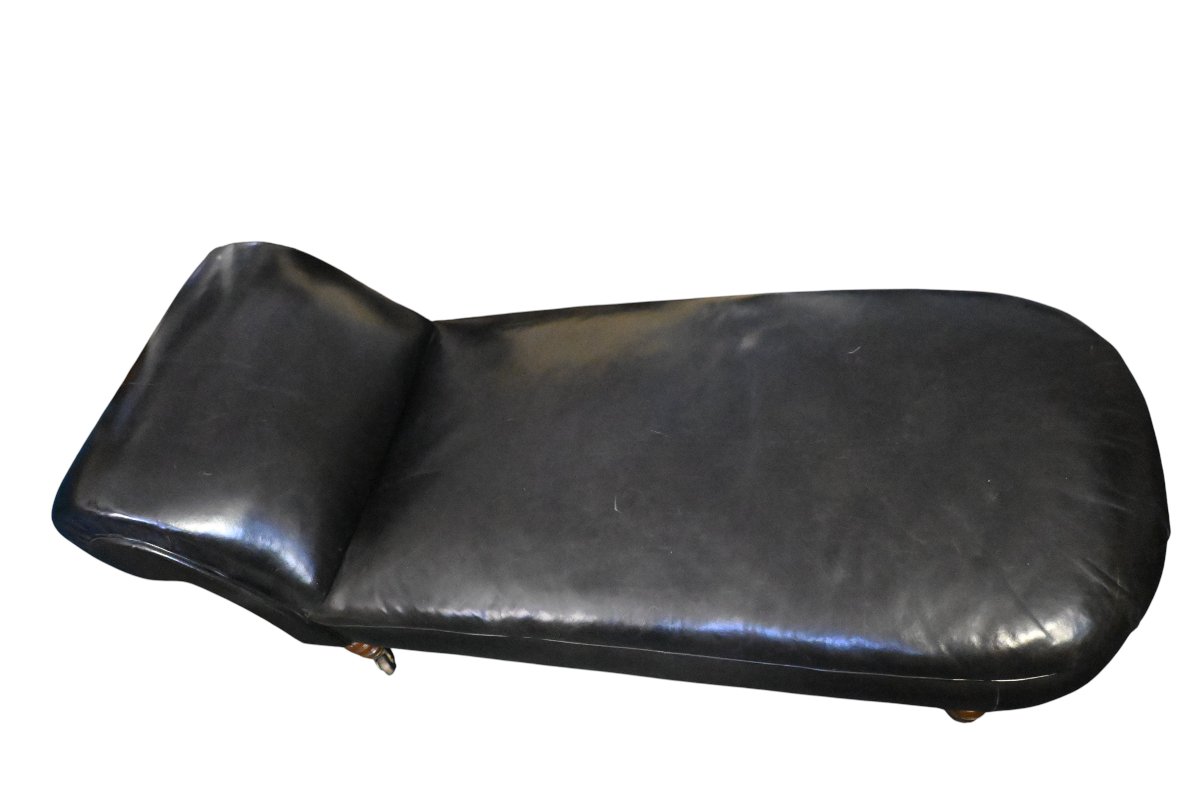 Banquette, méridienne, lit de repos de psychanalyste en cuir d'époque fin 19ème siècle-photo-2