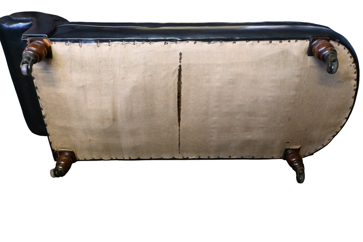 Banquette, méridienne, lit de repos de psychanalyste en cuir d'époque fin 19ème siècle-photo-3