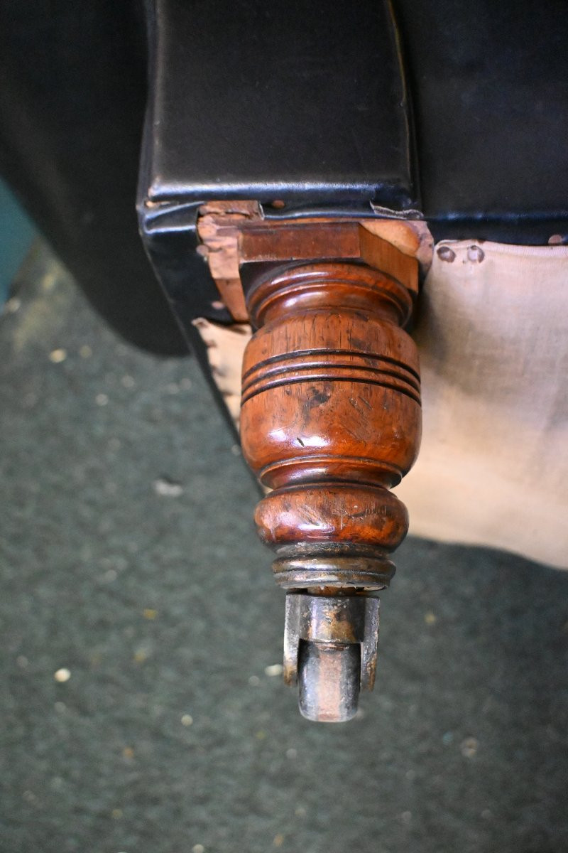 Banquette, méridienne, lit de repos de psychanalyste en cuir d'époque fin 19ème siècle-photo-4