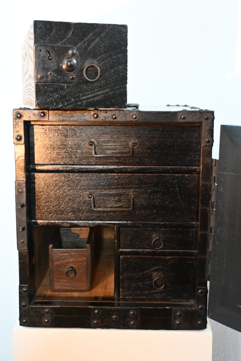 Coffre Japonais FUNA DANSU avec sa clé, coffre de marine d'époque 19ème siècle-photo-4