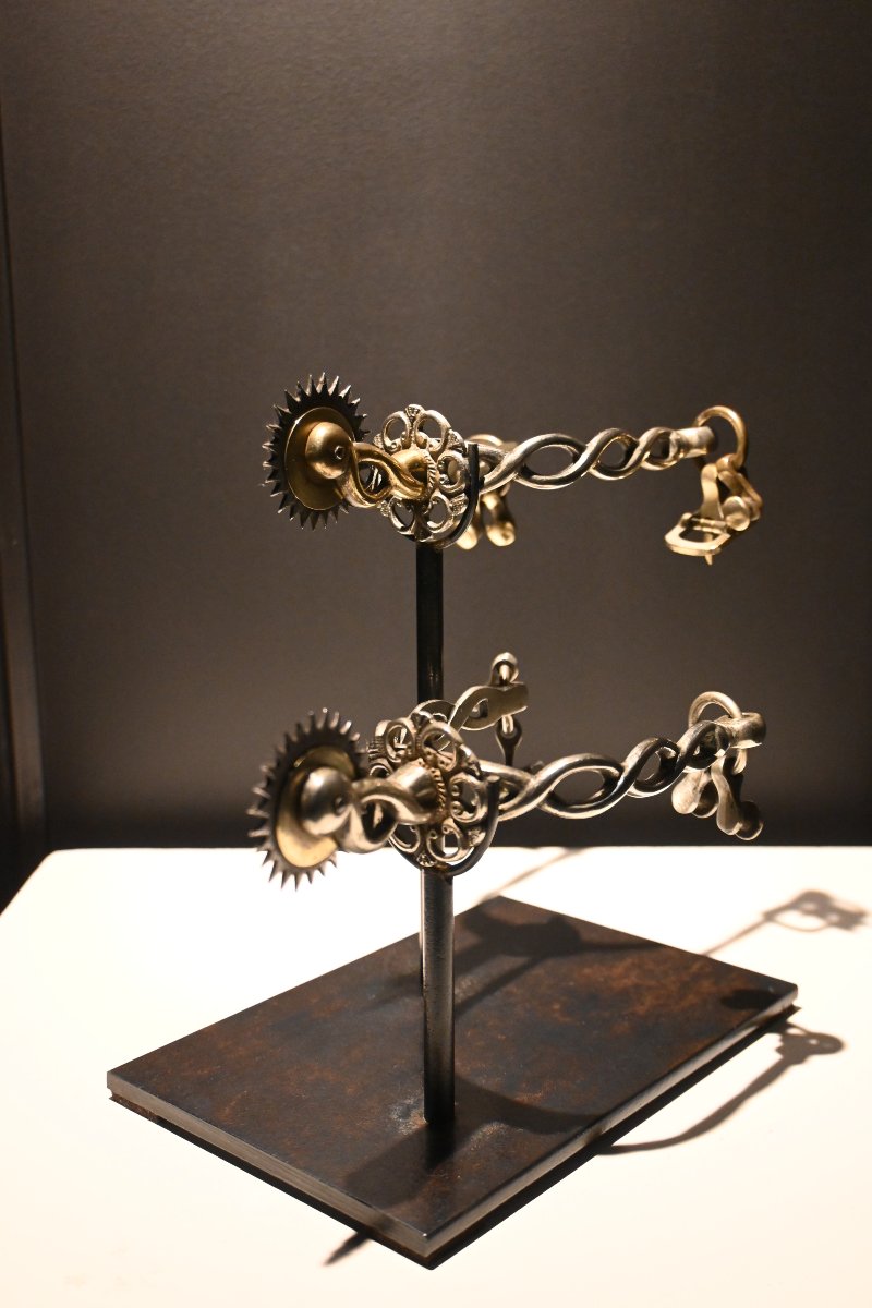 Paire d'éperons en maillechort d'époque 19ème siècle , marque E. MATTALDI-photo-5