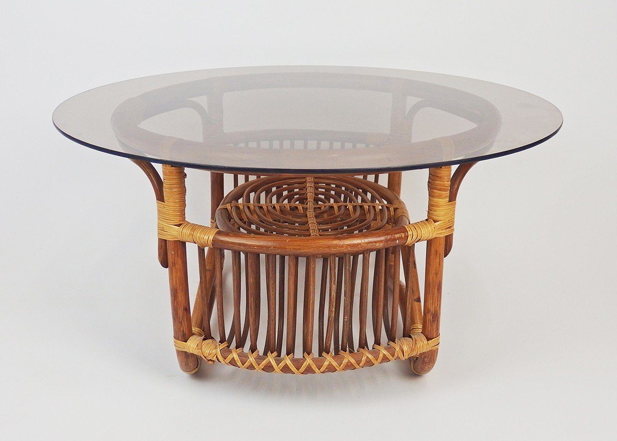 Table Basse En Rotin Et Verre-photo-1