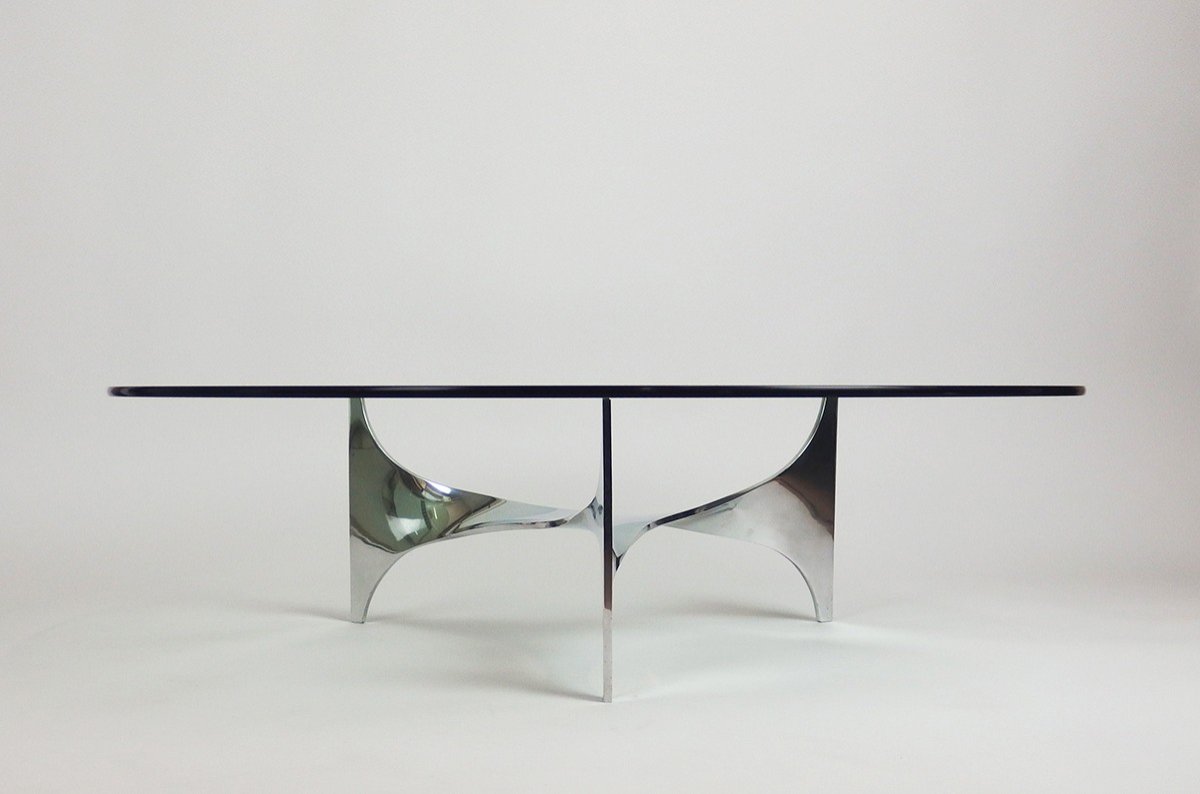 1970's Stainless Steel Coffee Table By Paul Le Geard-photo-2